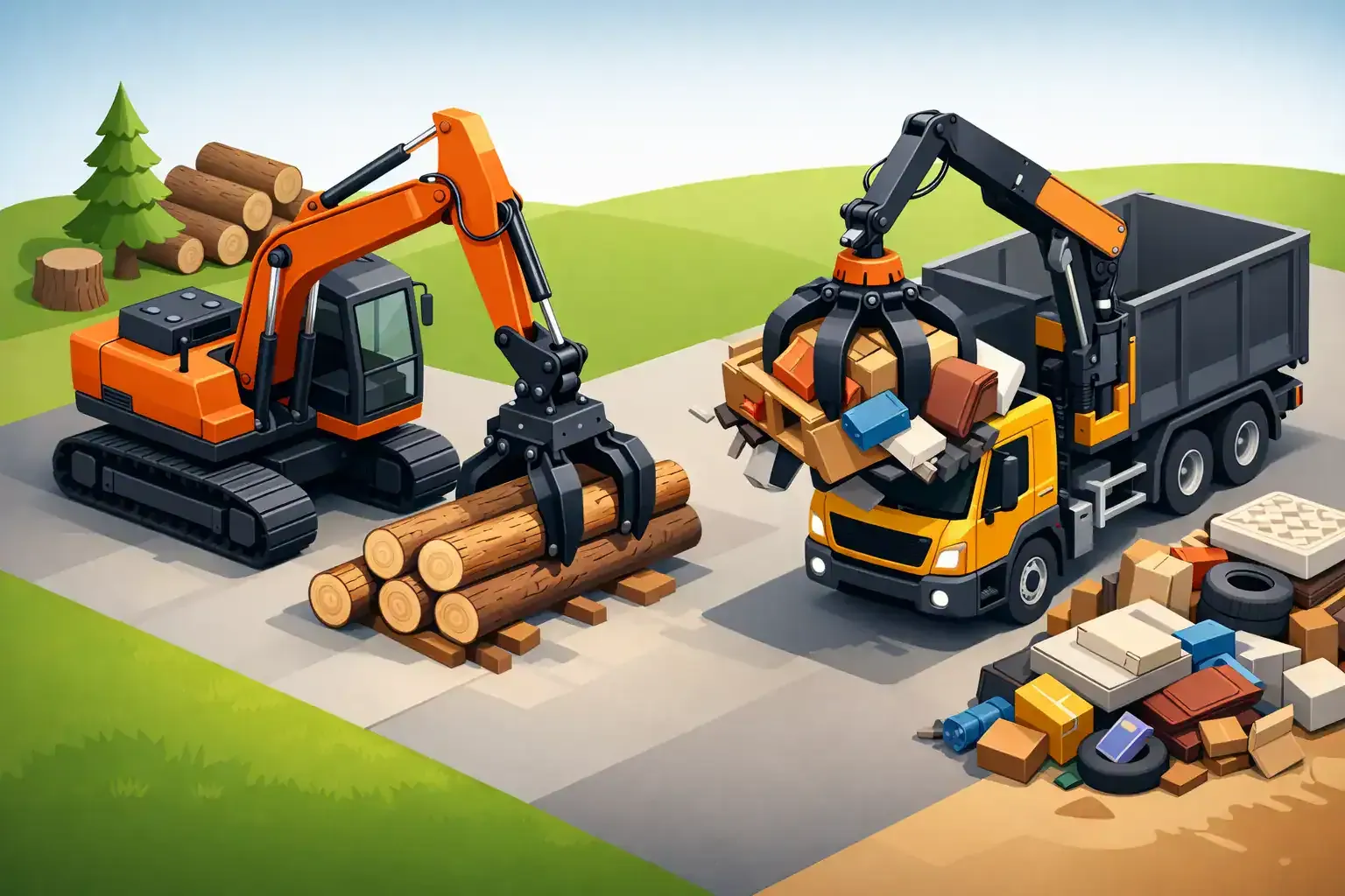 Greiferarbeiten für Holz und Sperrgut