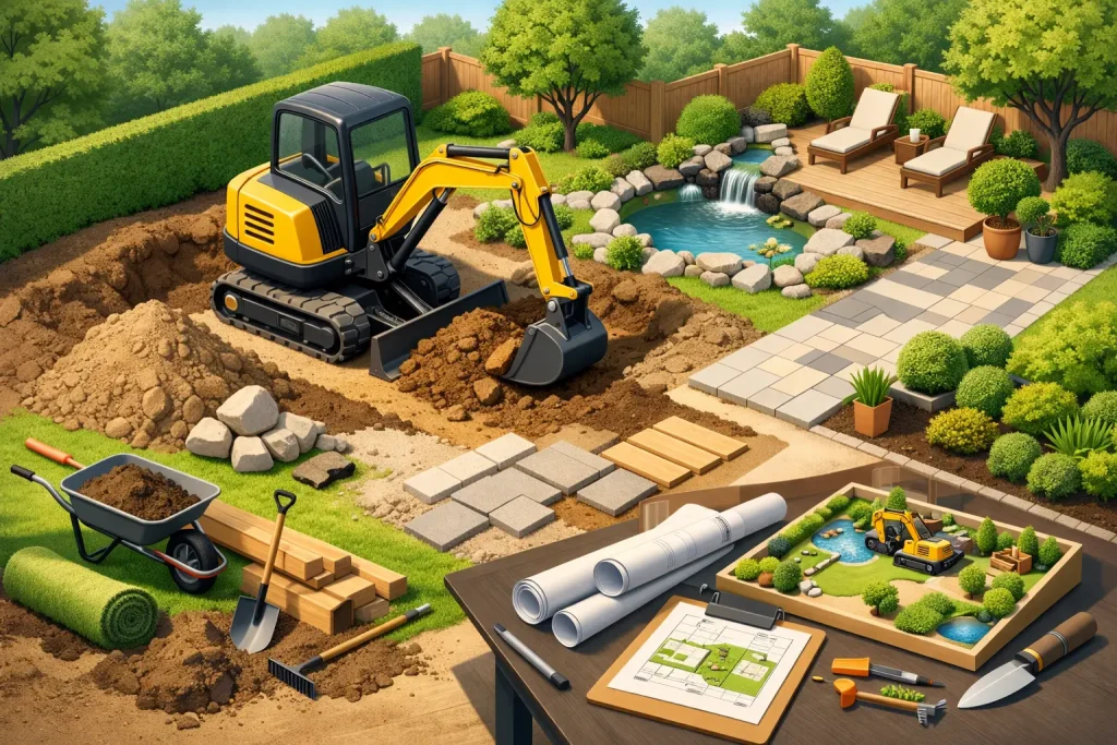 Baggerarbeiten für Gartenumbau richtig planen
