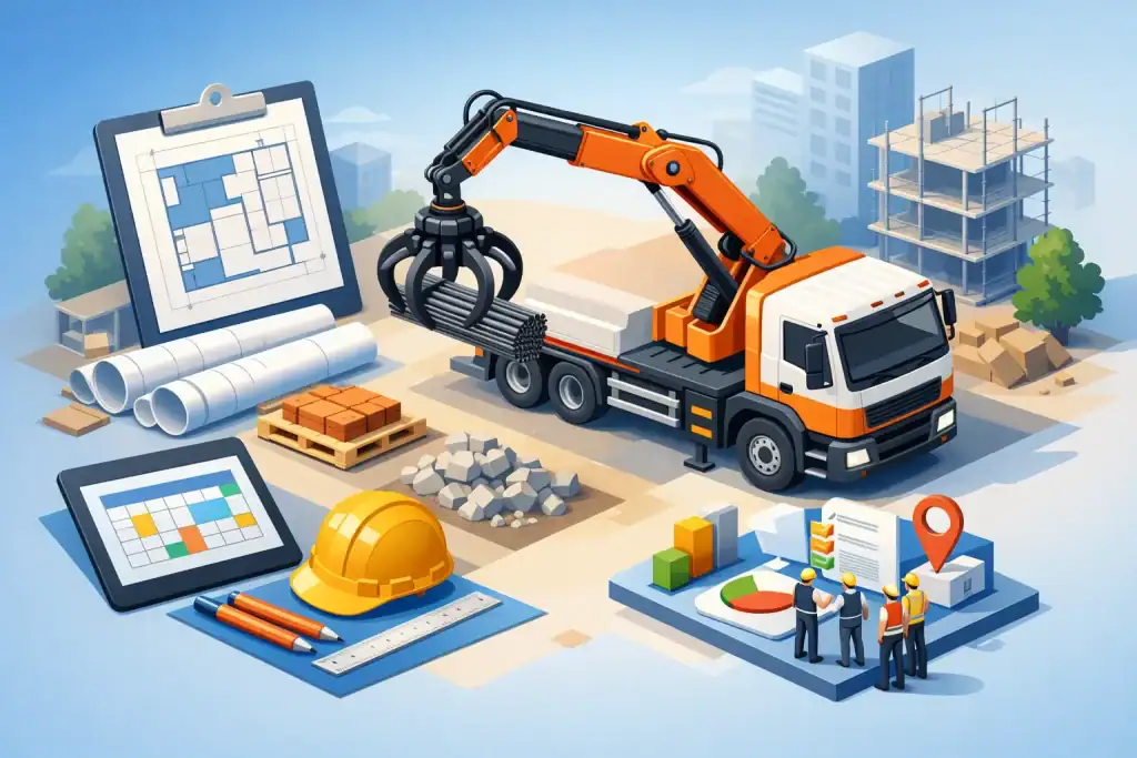 Kran mit Greifer mieten und Arbeiten planen